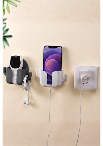 Yapışkanlı Telefon Tutucu 2 Kancalı Aparat Telefon Standı Anahtarlık Askısı