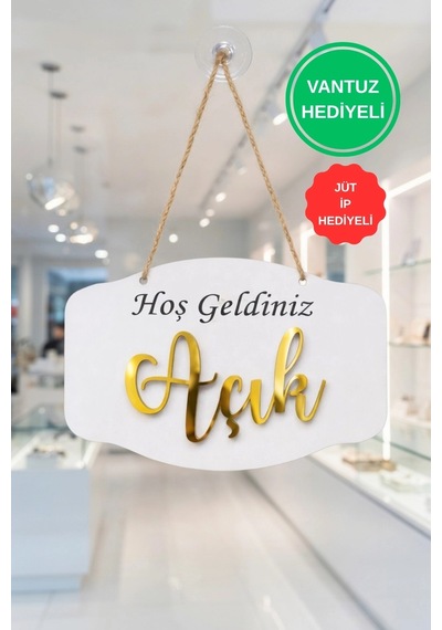 Pleksi Yazılı Modern Açık-kapalı Tabelası - Beyaz