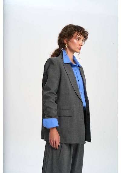 Mai Studios Co. Jessical Çizgili Füme Blazer Füme