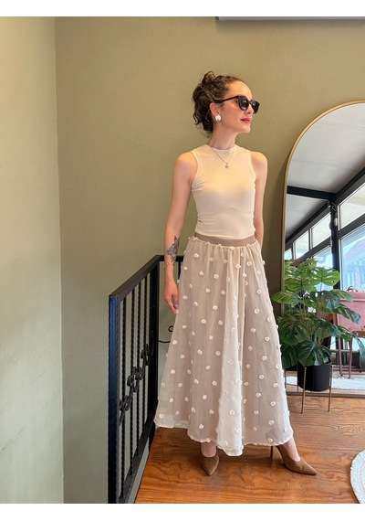 Ali Butik Krem Pauntiyeli Şifon Etek