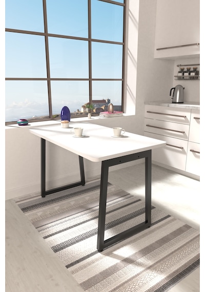Vilinze Biga Sabit Mdf Metal Ayak Mutfak Masası - 70x120 Cm Siyah - Beyaz