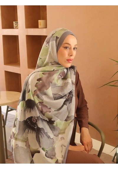 Moda Kaşmir Livora Desen Pamuk Şal Koyu Gri