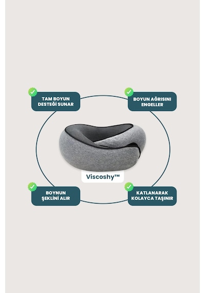 Viscoshy Seyahat Yastığı Boyun İçin Kolay Taşınabilir Visko Hafızalı %100 Visco Konforlu, Ortopedik