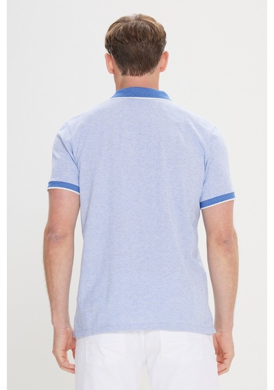 AC&Co / Altınyıldız Classics  Erkek Mavı Slim Fit Dar Kesim Pamuklu Jakarlı Polo Yaka Tişört Mavı