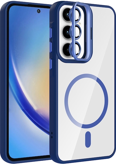 Zore Galaxy Uyumlu A55 Kılıf Standlı Ve Kamera Lens Hediyeli M-safe Şarj Özellikli Ogaa Etro Kapak - Lacivert