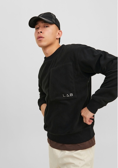 Jack & Jones L.a.b İşlemeli Bisiklet Yaka Polar Sweatshirt 12241523 Black Koyu Siyah