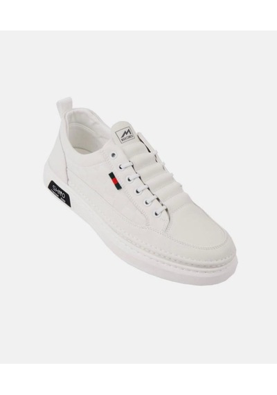 Erkek Rahat Taban Lastik Bağcıklı Sneaker Gerçek Deri Mc 19039 Beyaz Bej