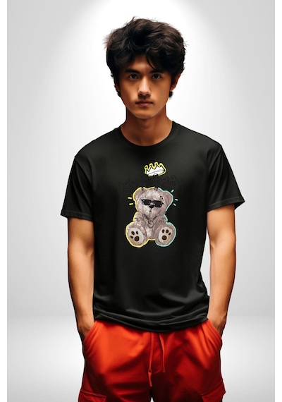 Gerçeklikten Uzak Tutun Unisex Unisex Siyah Organik Baskılı T-shirt Penye Yüksek Kalite Siyah