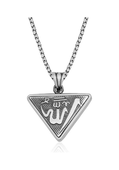 925 Ayar Gümüş Üçgen Allah Yazılı Cevşen Dualı Kolye Beyaz