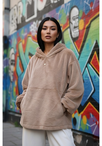 Fashion Friends Pofuduk Yumuşacık Gizli Cepli Kapşonlu Salaş Geniş Kadın Sweat Sütlü Kahve Kahverengi Fashion Friends Pofuduk Yumuşacık Gizli Cepli Kapşonlu Salaş Geniş Kadın Sweat Sütlü Kahve Kahverengi