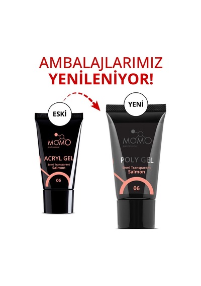 Momo Professional Protez Tırnak İçin Poly Gel Poli Jel No.06 Yarı Şeffaf Somon 30 Gr