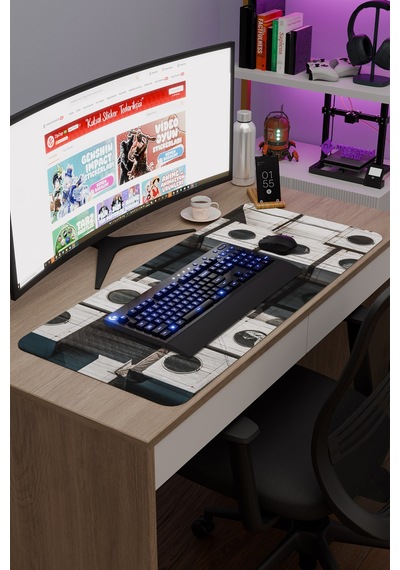Brütalist Tarz Kaymaz Dikişli Kauçuk Oyuncu Mousepad V1 - 90x40 Xxl Gaming Mouse Pad Fare Altlığı