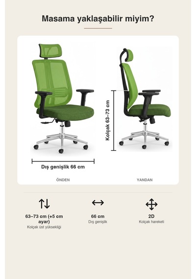 Upstyle Poyraz Başlıklı Fileli Ergonomik Çalışma Koltuğu Yeşil Krom Koltuk 66 125 65 Cm