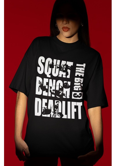 Tasarım Squat Bench Deadlift Fitness Bodybuilding Sporcu Baskılı Siyah
