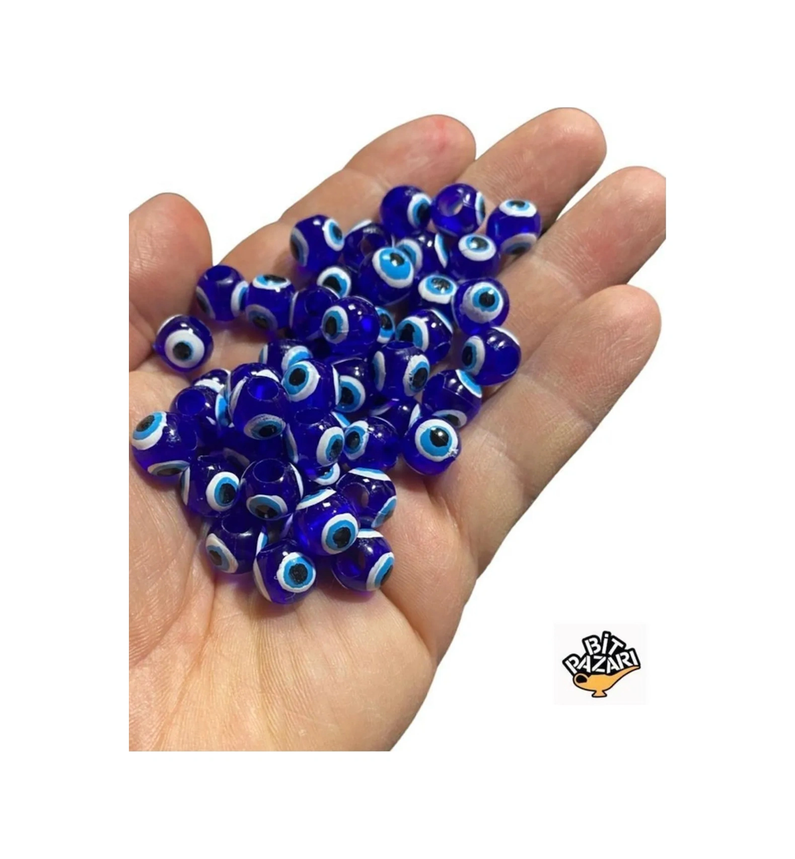 10mm Akrilik Danagöz Nazar Boncuk - Takı Boncuğu - Saç Boncuğu - 50 Adet / 4mm Delik Çapı