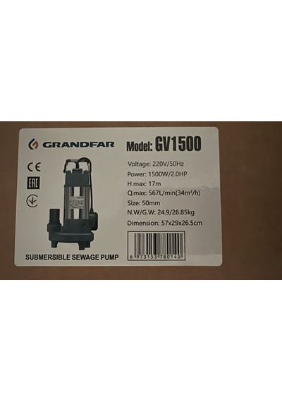 Grandfar Gv1500 Foseptik Dalgıç 2hp -17 Metre