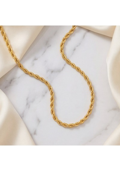 Ferizz Ferizz Altın Kaplama 4Mm Kalınlıkta Unisex Burgu Zincir Gümüş