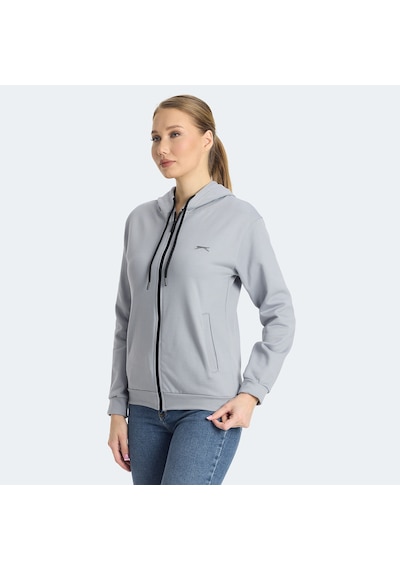Slazenger KINET Kadın Fermuarlı Kapüşonlu Cepli Gri Sweatshirt