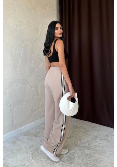 Defymoda Bej Yanları Şeritli Pantolon Bej