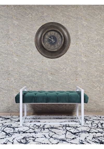 Zafir Beyaz Boyalı Metal 80 Cm Puf Bench - Antre Puf - Hol Bench - Puf - Oturak - Bench Yeşil
