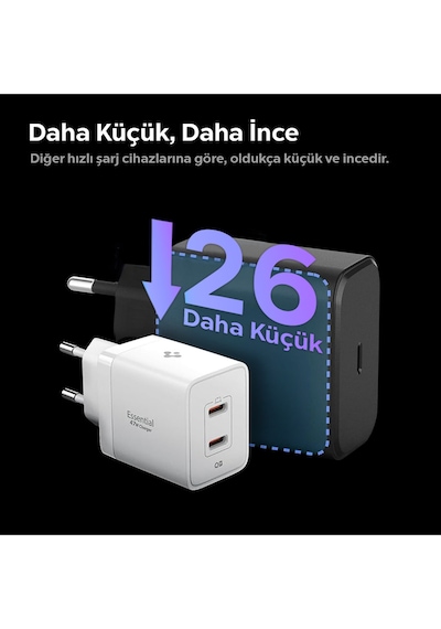 Spigen Essential Wall Charger 47w Usb-c Hızlı Şarj Adaptörü Beyaz-ach08707
