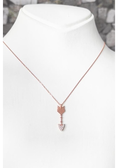 Taşlı Ok Gümüş Kolye Rose Gold