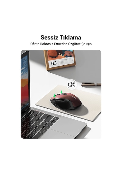 Ugreen 25752 4.000 DPI Ergonomik Sessiz Kablosuz Optik Mouse