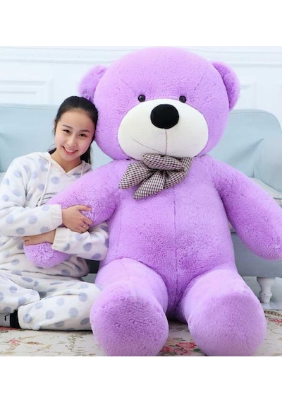Yeni Yıla Özel:elinde Baskılı Kalbi İle Papyonlu Peluş Ayı-140 Cm Lila