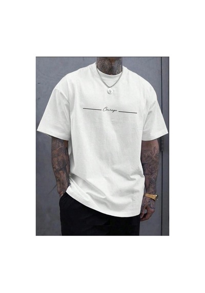 Medinenur Cousage Yazı Detaylı Basic T-shirt Beyaz
