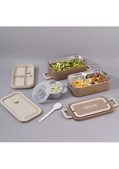 Aryıldız Bento Lunch Box 2000ml Saklama Kabı Ve Sosluk Kahverengi