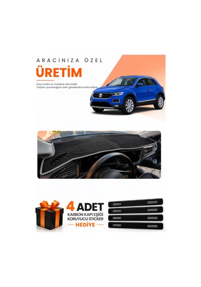Volkswagen T-roc 2017-2023 Uyumlu Torpido Koruma Örtüsü Oto Kılıfı - Siyah Gri