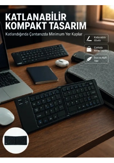 Ers Kablosuz Katlanabilir Bluetooth Klavye Telefon Tablet Bilgisayar Uyumlu