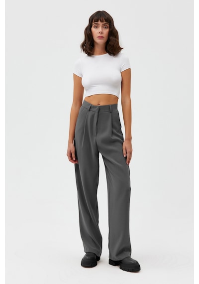 Açelyaokcu Premium Lowry Wide Leg Palazzo Dokuma Pantolon Gri