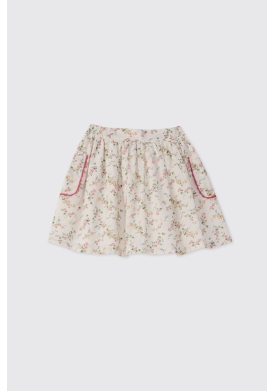 Panço Liberty Kumaş Çiçek Desenli Kız Çocuk Etek Krem