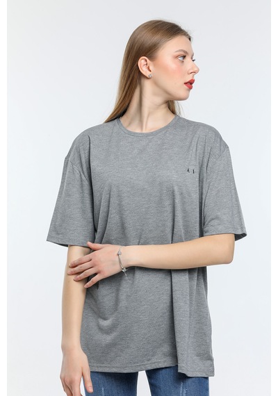 Süperlife Kadın Bisiklet Yaka Regular Fit Baskılı Tişort Spr21yk23 Gri