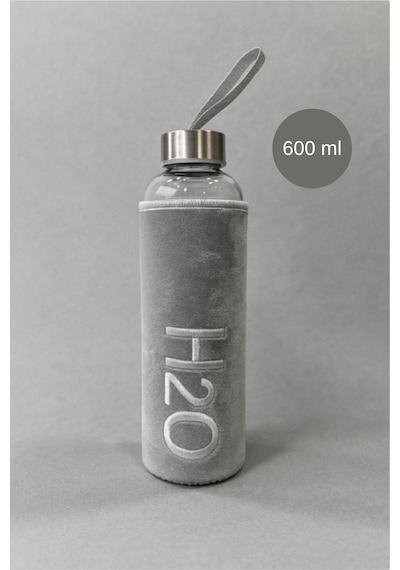 Peluş Kılıflı Cam Matara 600 Ml Gri Gri