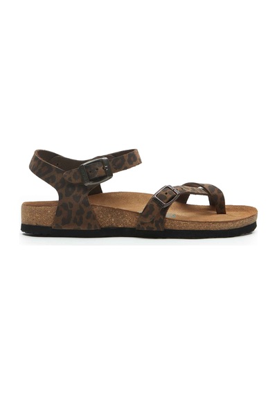 Comfortfusse Gabriella - Kadın Ortopedik Hakiki Deri Sandalet Leopar Baskılı Deri