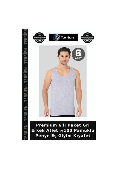 Terrien Premium 6'lı Paket Gri Erkek Atlet %100 Pamuklu Penye Eş Giyim Kıyafet