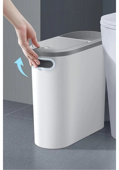 10 Litre Modern Tasarım Çöp Kovası Banyo, Ofis, Mutfak İçin Hijyenik & Pratik Atık Kutusu, Krem Krem