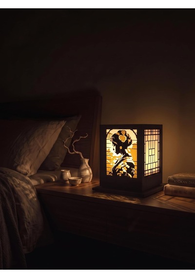 Serie Lumina Shoji Masa Ve Gece Lambası - Geyşa Figürlü Klasik Zen Kafes Japon Feneri Sıcak Led Ambiyans Işı Diğer