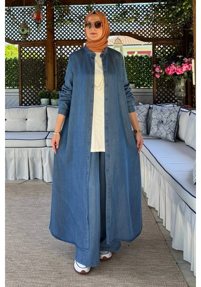 Rabia Şamlı Kot Tencel Pantolonlu Takım Normal