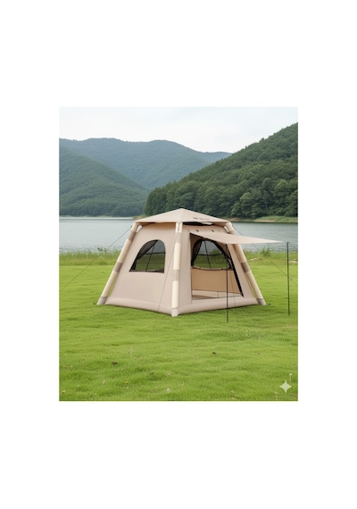 6 Kişilik 4 Mevsim Şişme Çadır 220 X 220 Pompalı Set Krem