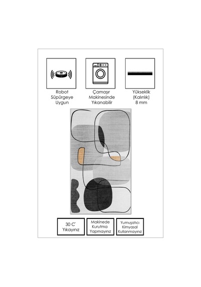 West Home Dijital Baskı Yıkanabilir Kaymaz Taban Leke Tutmaz Gri Mutfak Halısı Salon Halısı Ve Yolluk Wh 578 Grey
