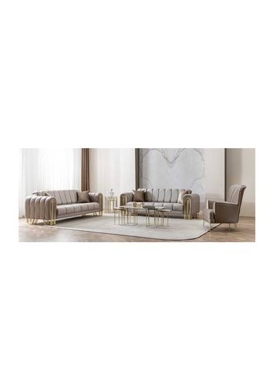 Usta Mekan Lotus Gold Marmo Lak Panel 2+1 Orta Sehpa + Zigon Sehpa Seti Altın