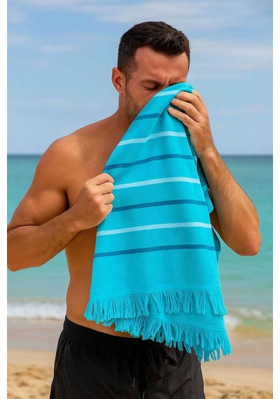 Peştemal Plaj Havlusu %100 Pamuklu 70x150 Cm Turkuaz Waves Çok Renkli