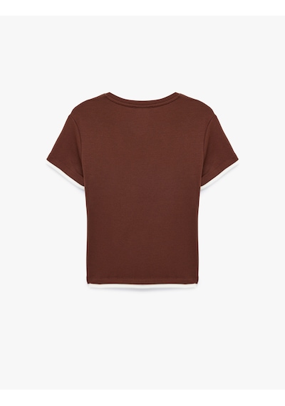 Koton Regular Fit Bisiklet Yaka Modal Karışımlı Kısa Kollu Tişört Kahverengi 7wal10182ık Kahve