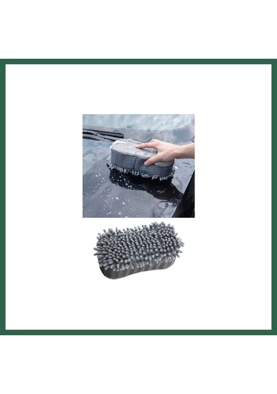 Bezos Çift Taraflı Mikrofiber Şönil Tüylü Araba Oto Yıkama Kurulama Temizlik Süngeri 23x12x6cm Gri Bzs01