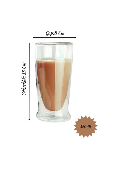 Çift Cidarlı Uzun Model Cam Kokteyl, Meşrubat, Latte, Su Bardağı, 350 Ml, 1 Adet - 12323 Çok Renkli