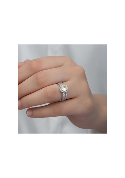 Gümüş Sarı Tek Taş Kadın Yüzük Çok Renkli Çok Renkli