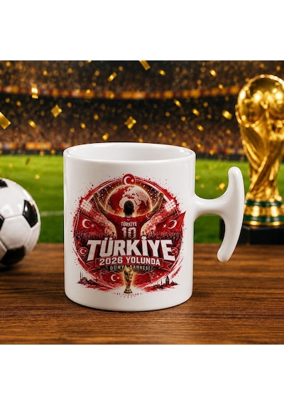 Bk Gift Türkiye Taraftar Temalı Dünya Futbol Kupası Tasarımlı Hammer Kupa Bardak-6 Tek Yürek Milli Takım Ruhu Beyaz